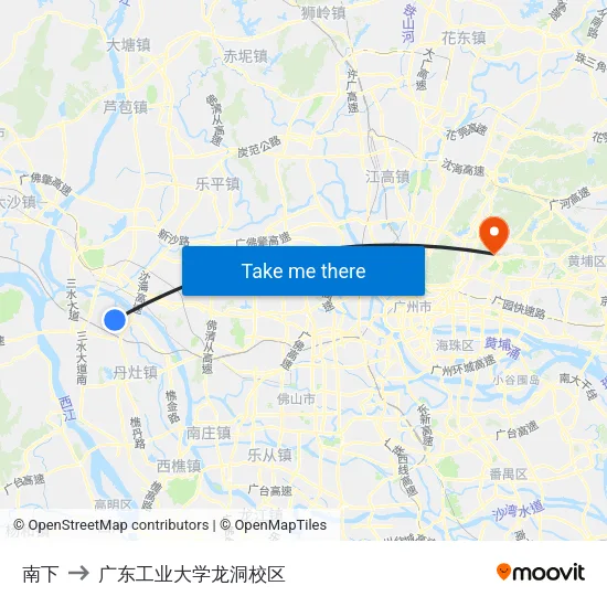 南下 to 广东工业大学龙洞校区 map
