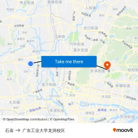 石庙 to 广东工业大学龙洞校区 map