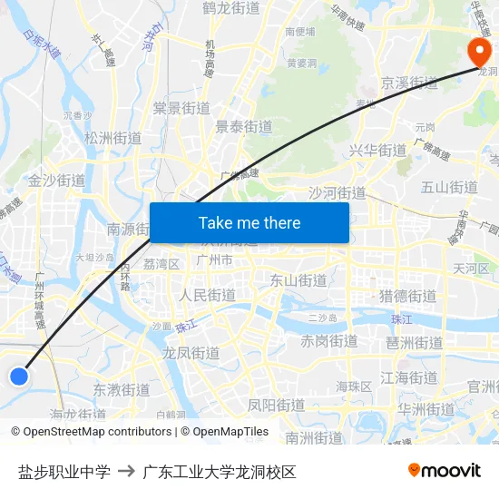 盐步职业中学 to 广东工业大学龙洞校区 map