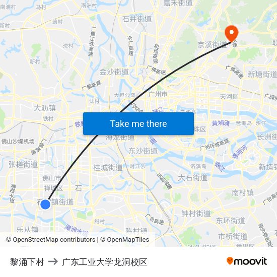 黎涌下村 to 广东工业大学龙洞校区 map
