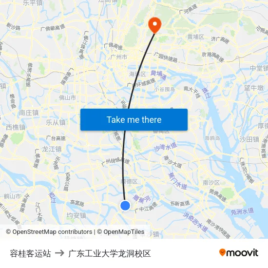 容桂客运站 to 广东工业大学龙洞校区 map