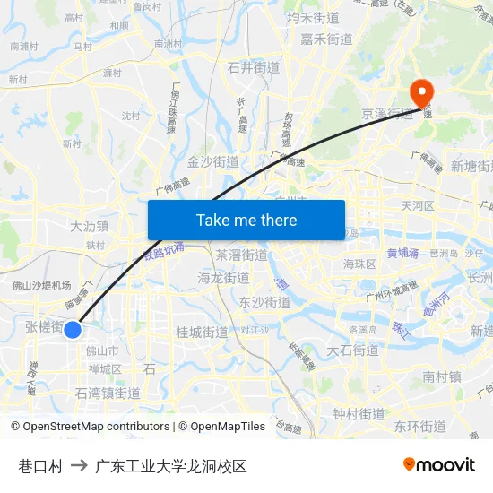 巷口村 to 广东工业大学龙洞校区 map