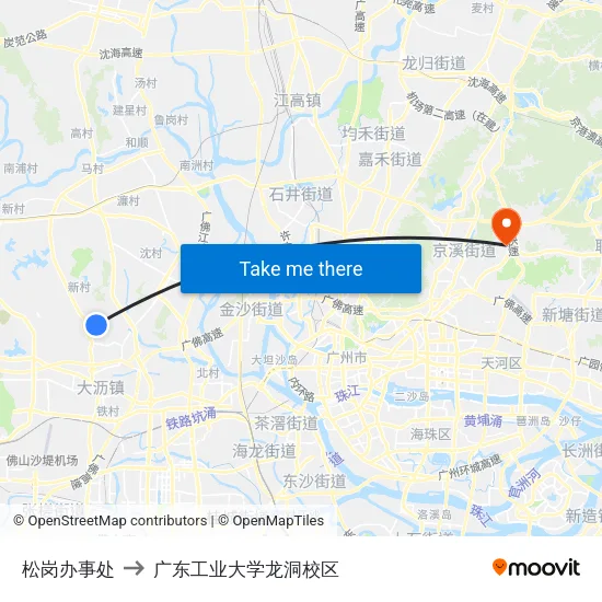 松岗办事处 to 广东工业大学龙洞校区 map