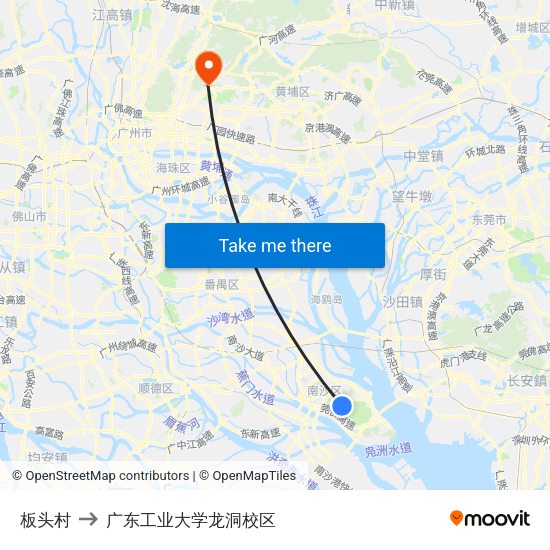 板头村 to 广东工业大学龙洞校区 map