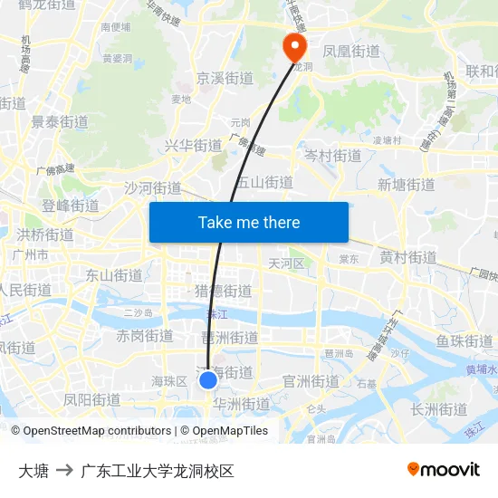 大塘 to 广东工业大学龙洞校区 map