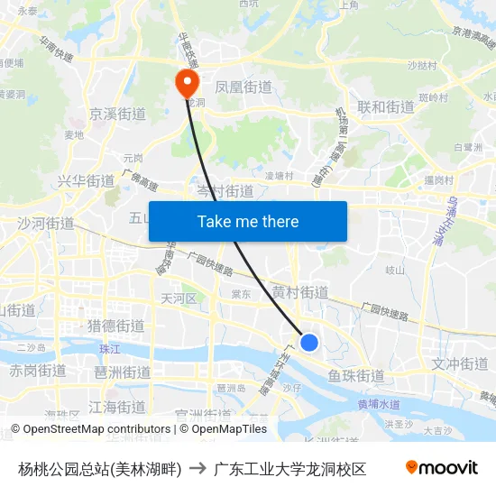 杨桃公园总站(美林湖畔) to 广东工业大学龙洞校区 map