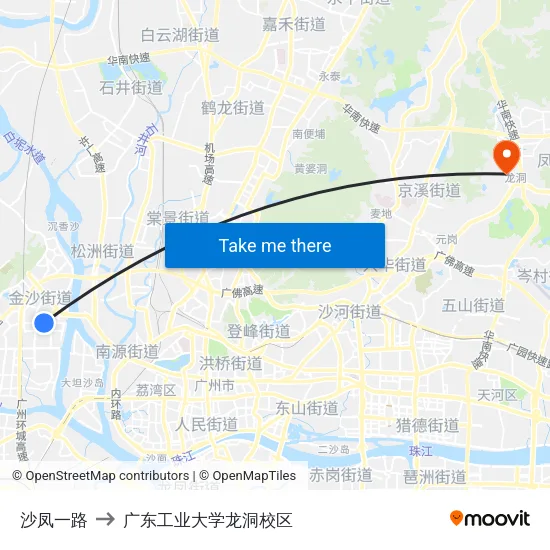 沙凤一路 to 广东工业大学龙洞校区 map