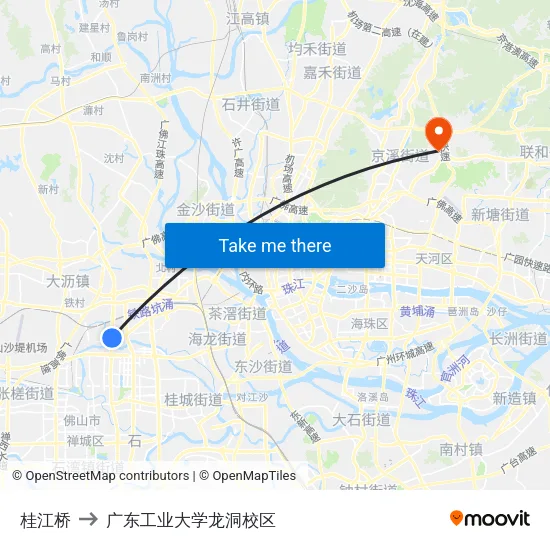 桂江桥 to 广东工业大学龙洞校区 map