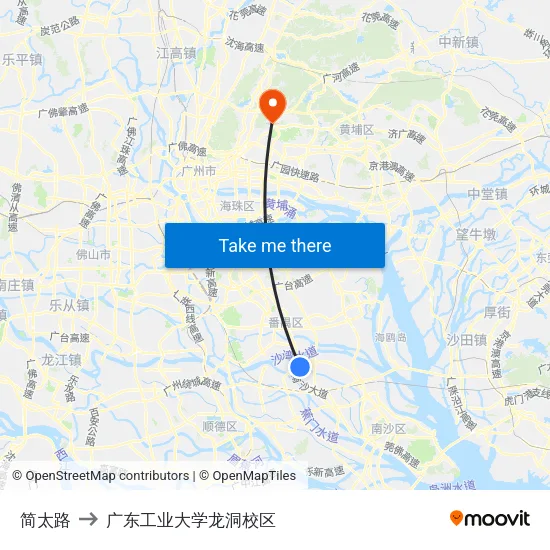 简太路 to 广东工业大学龙洞校区 map