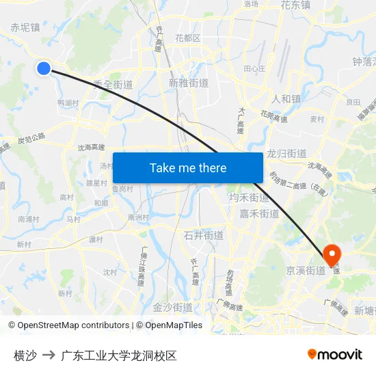 横沙 to 广东工业大学龙洞校区 map