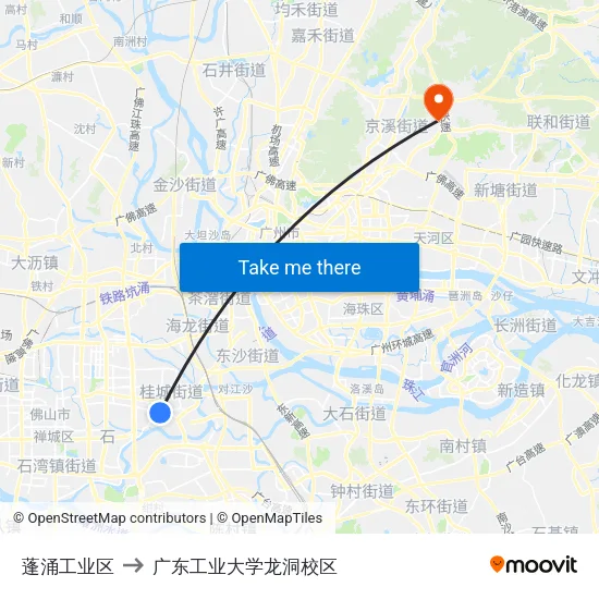 蓬涌工业区 to 广东工业大学龙洞校区 map
