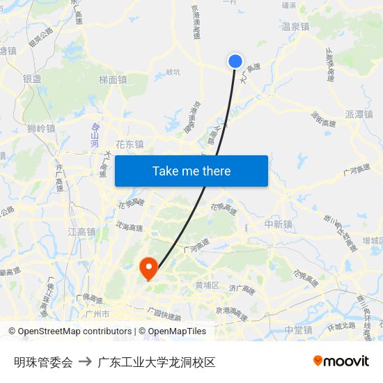 明珠管委会 to 广东工业大学龙洞校区 map