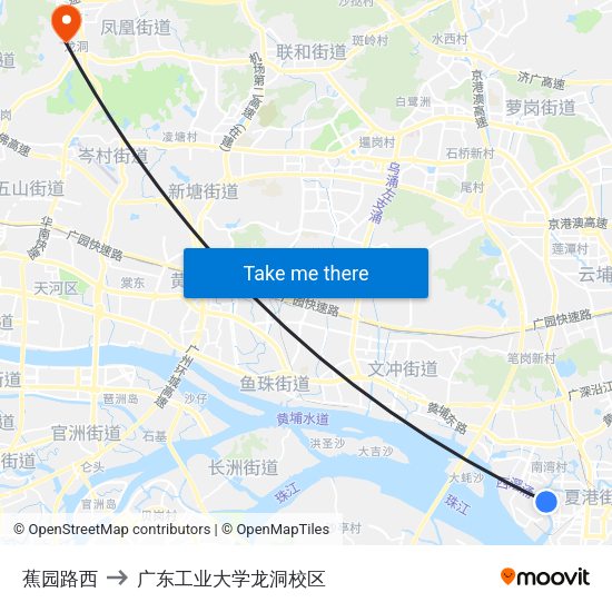蕉园路西 to 广东工业大学龙洞校区 map