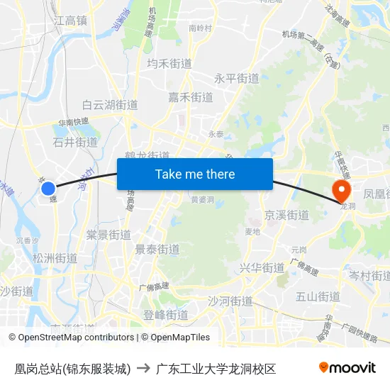 凰岗总站(锦东服装城) to 广东工业大学龙洞校区 map