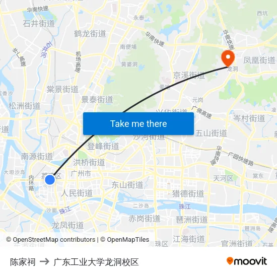 陈家祠 to 广东工业大学龙洞校区 map