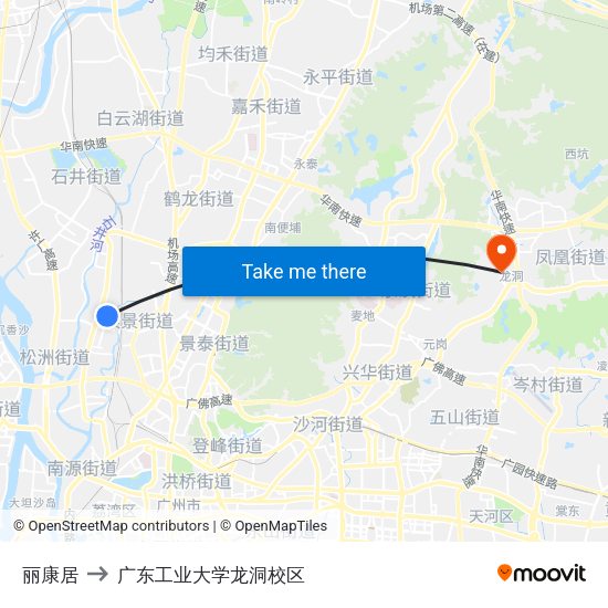丽康居 to 广东工业大学龙洞校区 map