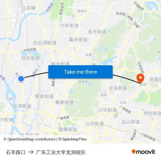 石丰路口 to 广东工业大学龙洞校区 map
