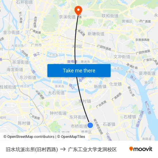 旧水坑派出所(旧村西路) to 广东工业大学龙洞校区 map