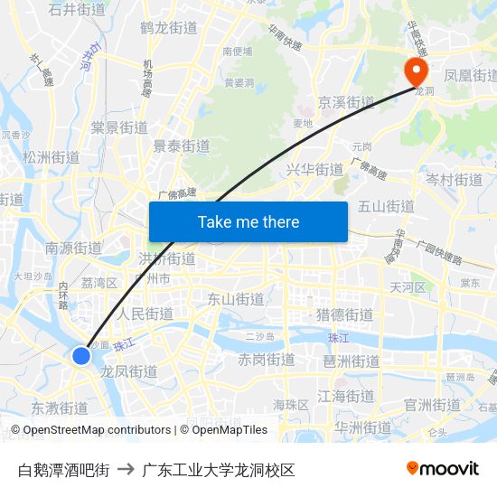 白鹅潭酒吧街 to 广东工业大学龙洞校区 map