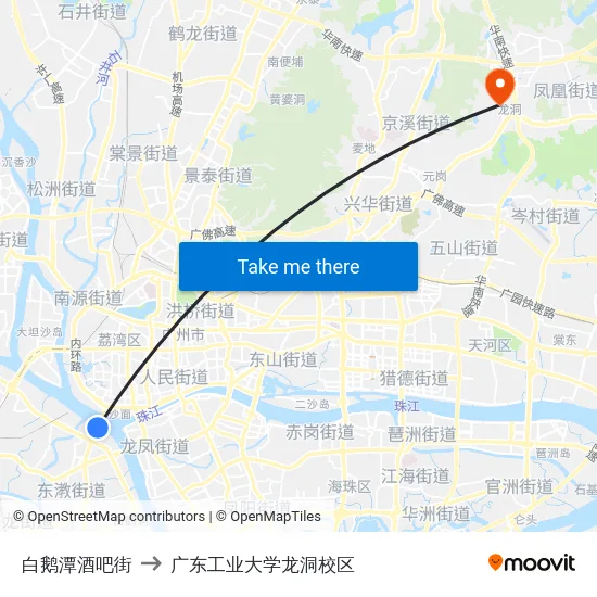 白鹅潭酒吧街 to 广东工业大学龙洞校区 map