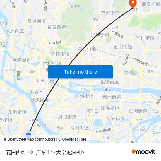 花围西约 to 广东工业大学龙洞校区 map