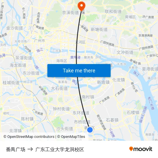 番禺广场 to 广东工业大学龙洞校区 map