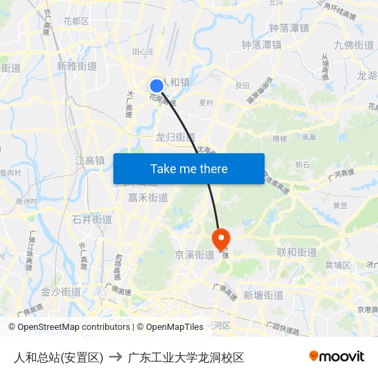 人和总站(安置区) to 广东工业大学龙洞校区 map