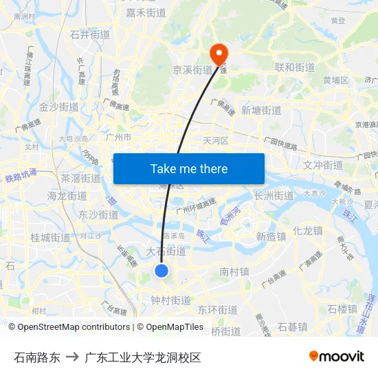 石南路东 to 广东工业大学龙洞校区 map