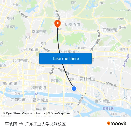 车陂南 to 广东工业大学龙洞校区 map