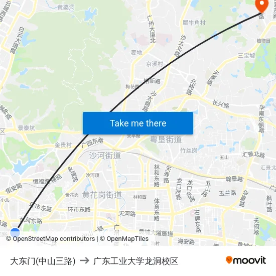 大东门(中山三路) to 广东工业大学龙洞校区 map