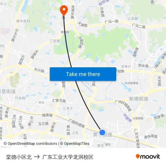 棠德小区北 to 广东工业大学龙洞校区 map
