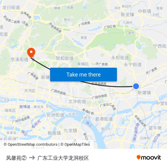 凤馨苑② to 广东工业大学龙洞校区 map