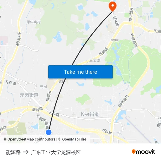 能源路 to 广东工业大学龙洞校区 map