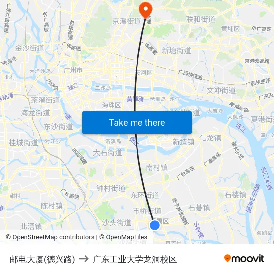 邮电大厦(德兴路) to 广东工业大学龙洞校区 map