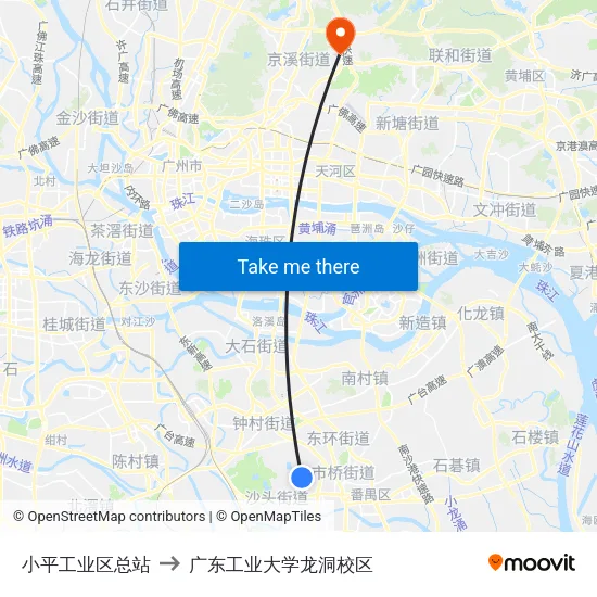 小平工业区总站 to 广东工业大学龙洞校区 map