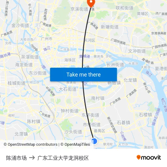 陈涌市场 to 广东工业大学龙洞校区 map