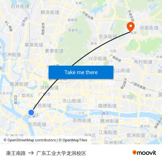康王南路 to 广东工业大学龙洞校区 map