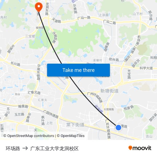 环场路 to 广东工业大学龙洞校区 map