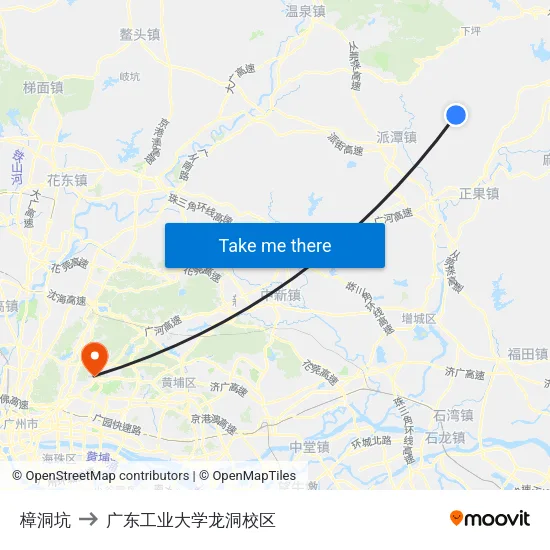 樟洞坑 to 广东工业大学龙洞校区 map