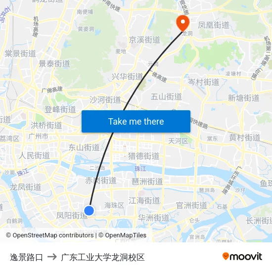 逸景路口 to 广东工业大学龙洞校区 map