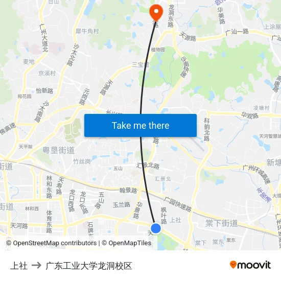 上社 to 广东工业大学龙洞校区 map