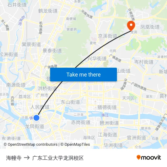 海幢寺 to 广东工业大学龙洞校区 map