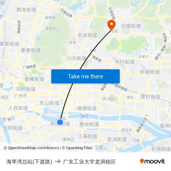 海琴湾总站(下渡路) to 广东工业大学龙洞校区 map