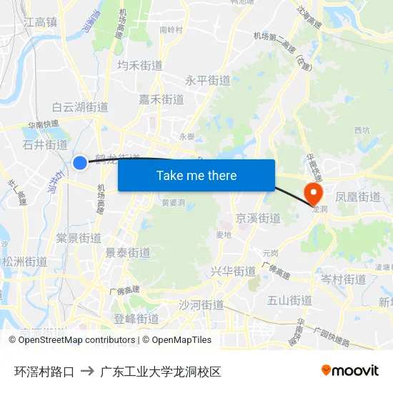 环滘村路口 to 广东工业大学龙洞校区 map