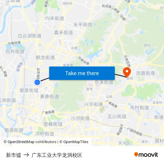 新市墟 to 广东工业大学龙洞校区 map