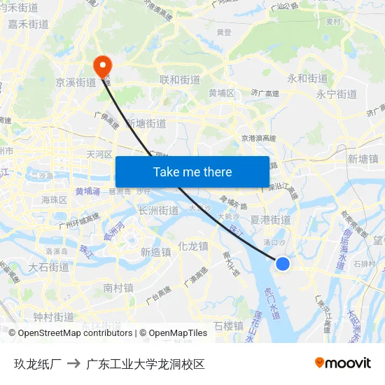 玖龙纸厂 to 广东工业大学龙洞校区 map