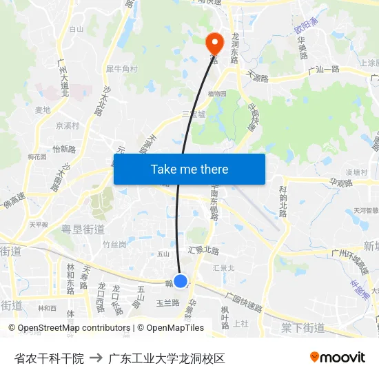 省农干科干院 to 广东工业大学龙洞校区 map