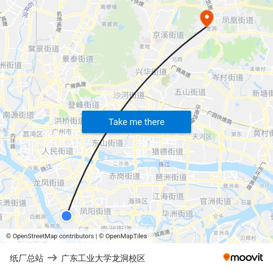 纸厂总站 to 广东工业大学龙洞校区 map