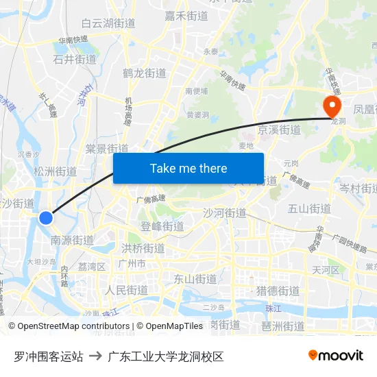 罗冲围客运站 to 广东工业大学龙洞校区 map