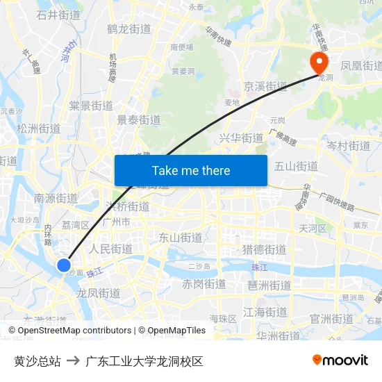 黄沙总站 to 广东工业大学龙洞校区 map